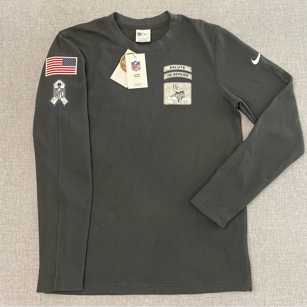 Nike Salute To Service Minnesota Vikings Mens Small Gray Thermal Henley New